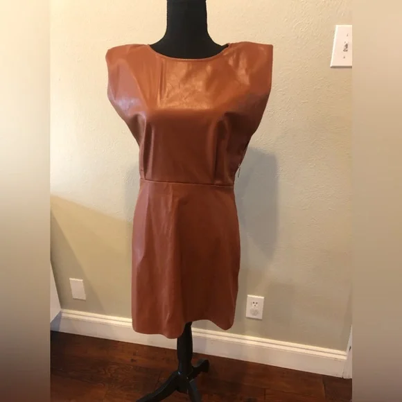 En Saison Vegan Leather Padded Shoulder Dress